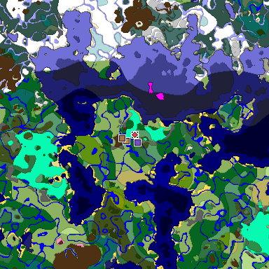 Predicted biome map of Java 1.21.4 seed 4670467578645813406 around estimated spawn