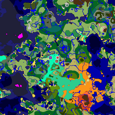 Predicted biome map of Java 1.21.4 seed -1832783358775276373 around estimated spawn