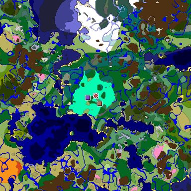 Predicted biome map of Java 1.21.4 seed 345413748223537175 around estimated spawn