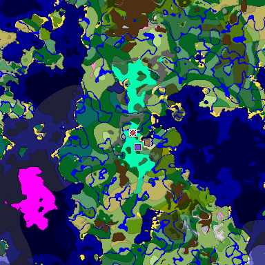 Predicted biome map of Java 1.21.4 seed 4973608011181391442 around estimated spawn