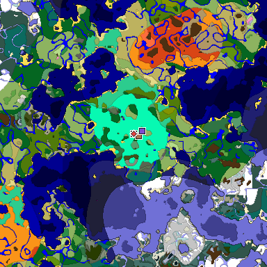 Predicted biome map of Java 1.21.4 seed 5297743096554007682 around estimated spawn