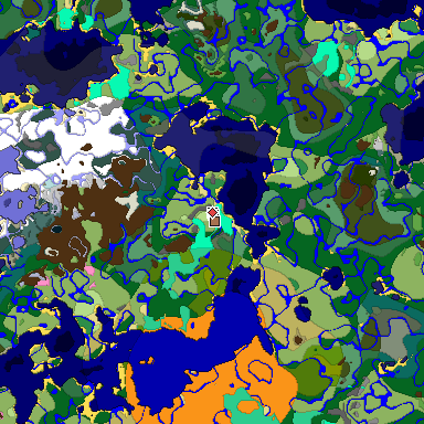 Predicted biome map of Java 1.21.4 seed 7894295068416634804 around estimated spawn