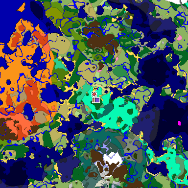 Predicted biome map of Java 1.21.4 seed -4210926356520316650 around estimated spawn