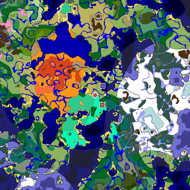 Predicted biome map of Java 1.21.4 seed 4066930985311364666 around estimated spawn