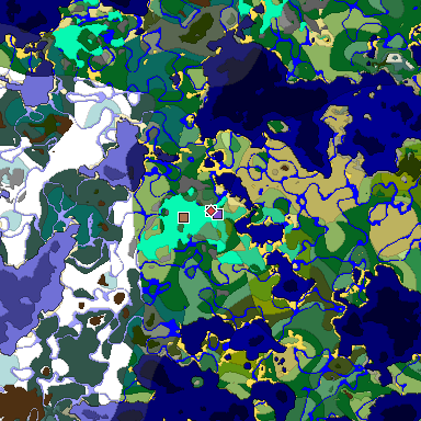 Predicted biome map of Java 1.21.4 seed 7186431180191920399 around estimated spawn