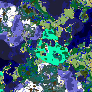 Predicted biome map of Java 1.21.4 seed 3255110900694010831 around estimated spawn