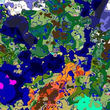 Predicted biome map of Java 1.21.4 seed -1817081544812214660 around estimated spawn