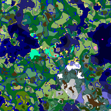Predicted biome map of Java 1.21.4 seed 3154800544200164940 around estimated spawn