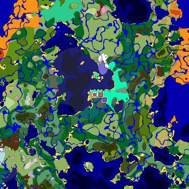 Predicted biome map of Java 1.21.4 seed -2151388415309521122 around estimated spawn