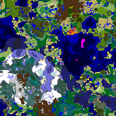 Predicted biome map of Java 1.21.4 seed 1270856828391942372 around estimated spawn