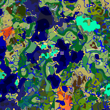 Predicted biome map of Java 1.21.4 seed -6473210098800558481 around estimated spawn