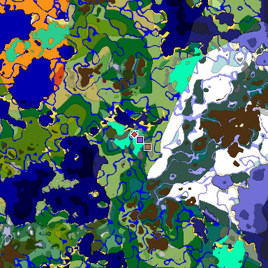 Predicted biome map of Java 1.21.4 seed 1200637101519778899 around estimated spawn
