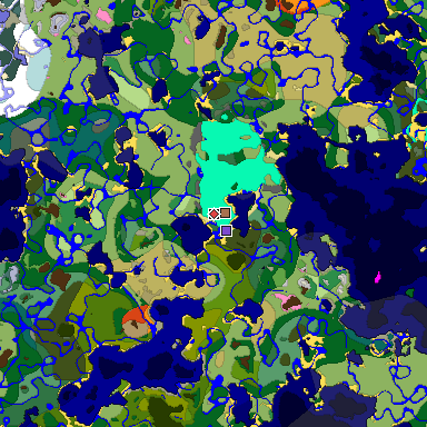 Predicted biome map of Java 1.21.4 seed 6085018050172535913 around estimated spawn