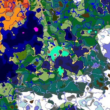 Predicted biome map of Java 1.21.4 seed 2556495372036735612 around estimated spawn