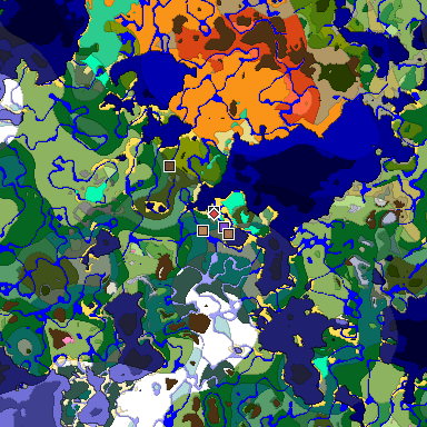 Predicted biome map of Java 1.21.4 seed 8429088978154478037 around estimated spawn