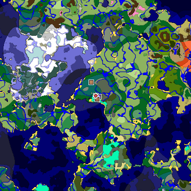 Predicted biome map of Java 1.21.4 seed -8546243782020686123 around estimated spawn