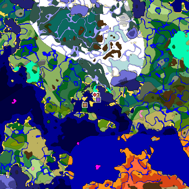 Predicted biome map of Java 1.21.4 seed 2665178779110814934 around estimated spawn