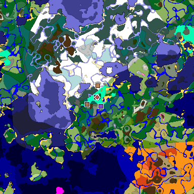 Predicted biome map of Java 1.21.4 seed -5778953756109817542 around estimated spawn