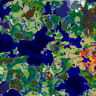 Predicted biome map of Java 1.21.4 seed -1429335545114243942 around estimated spawn