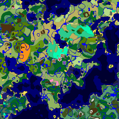Predicted biome map of Java 1.21.4 seed 9199381908110865159 around estimated spawn
