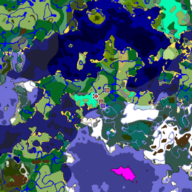 Predicted biome map of Java 1.21.4 seed 897043853856589200 around estimated spawn