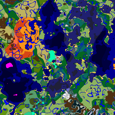 Predicted biome map of Java 1.21.4 seed -4875529755058333422 around estimated spawn