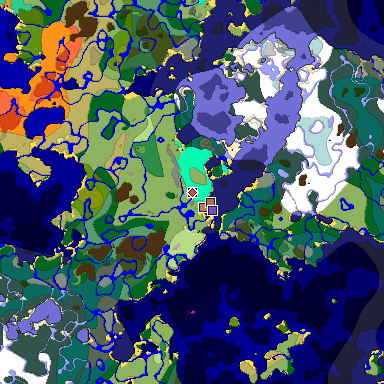 Predicted biome map of Java 1.21.4 seed -1207148722080329731 around estimated spawn