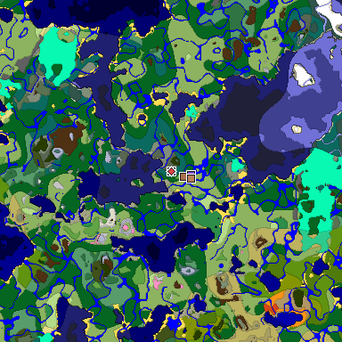 Predicted biome map of Java 1.21.4 seed 2558141770278478035 around estimated spawn