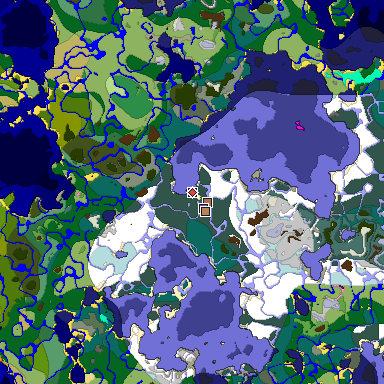 Predicted biome map of Java 1.21.4 seed 5494807671931621362 around estimated spawn