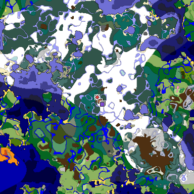 Predicted biome map of Java 1.21.4 seed 8548697726046664201 around estimated spawn