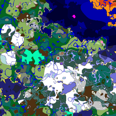 Predicted biome map of Java 1.21.4 seed 3213026830235202008 around estimated spawn