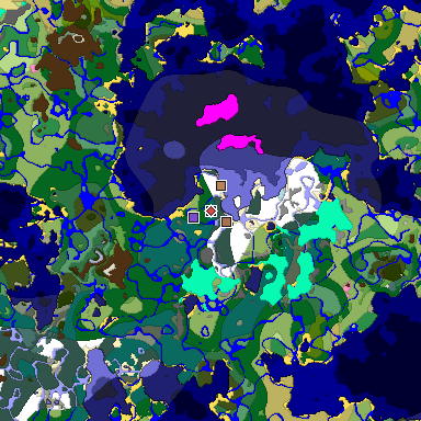 Predicted biome map of Java 1.21.4 seed -2256422821679024000 around estimated spawn