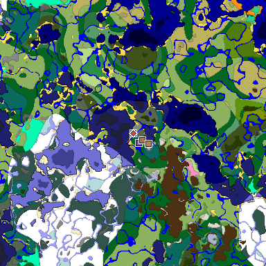 Predicted biome map of Java 1.21.4 seed 4882316335676711433 around estimated spawn