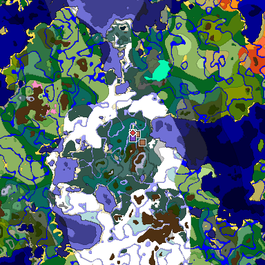 Predicted biome map of Java 1.21.4 seed 1607365396369124906 around estimated spawn