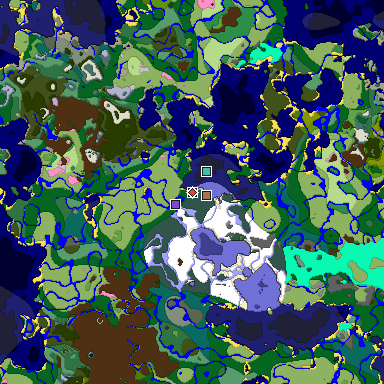 Predicted biome map of Java 1.21.4 seed -9102023320466259836 around estimated spawn