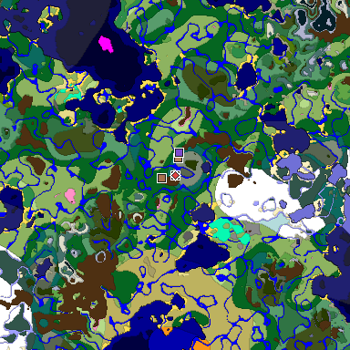 Predicted biome map of Java 1.21.4 seed -6157606427512800449 around estimated spawn