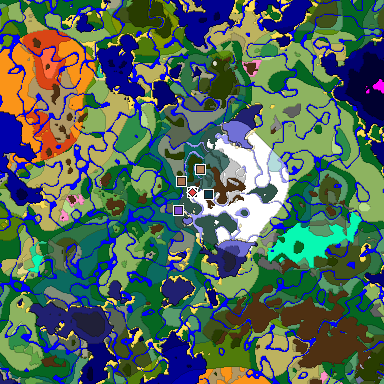 Predicted biome map of Java 1.21.4 seed -923847910882129675 around estimated spawn