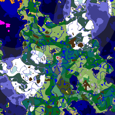 Predicted biome map of Java 1.21.4 seed -1884708299576601003 around estimated spawn