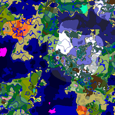 Predicted biome map of Java 1.21.4 seed 9132574212702794891 around estimated spawn