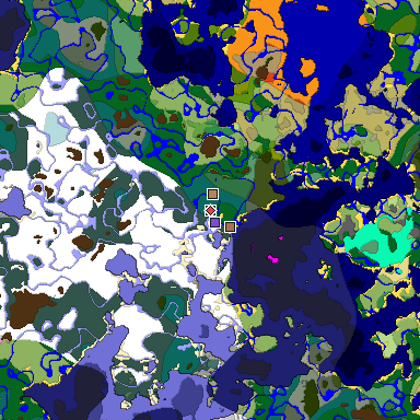Predicted biome map of Java 1.21.4 seed -2440204649985549223 around estimated spawn