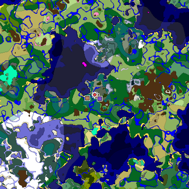 Predicted biome map of Java 1.21.4 seed 6445926351601341417 around estimated spawn