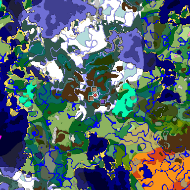 Predicted biome map of Java 1.21.4 seed -972922395747792223 around estimated spawn