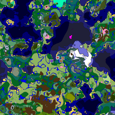 Predicted biome map of Java 1.21.4 seed 344203282095672193 around estimated spawn