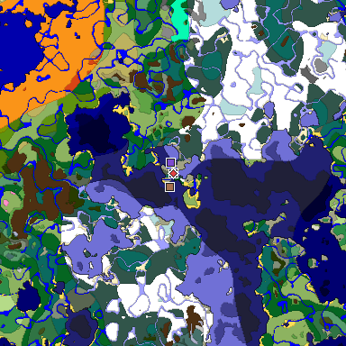 Predicted biome map of Java 1.21.4 seed -1063718221702218788 around estimated spawn