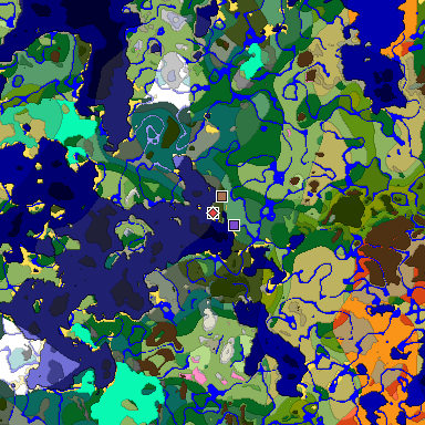 Predicted biome map of Java 1.21.4 seed -8412710779344354217 around estimated spawn