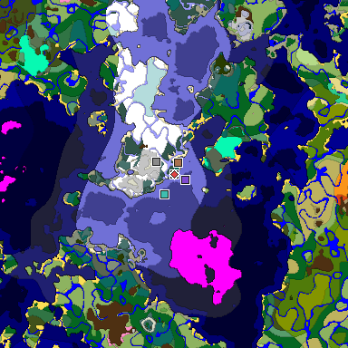 Predicted biome map of Java 1.21.4 seed -2531052504098610055 around estimated spawn
