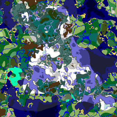 Predicted biome map of Java 1.21.4 seed 8758608946707632584 around estimated spawn