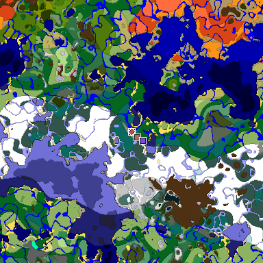 Predicted biome map of Java 1.21.4 seed -8661930052870197528 around estimated spawn