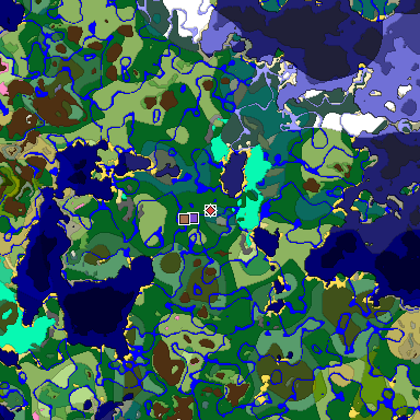 Predicted biome map of Java 1.21.4 seed 794231859929386915 around estimated spawn