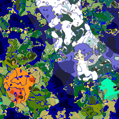 Predicted biome map of Java 1.21.4 seed -1120548670912984525 around estimated spawn
